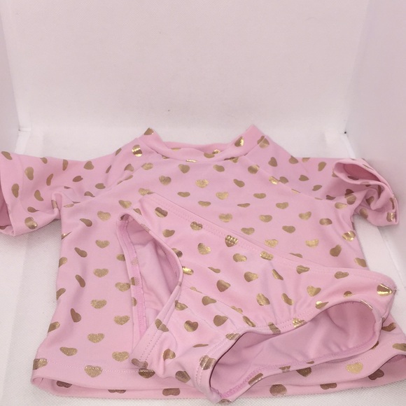 Floatimini Infant Girls Rash Guard Swim Suit 12 Months Pink with Gold Hearts - Picture 14 of 14